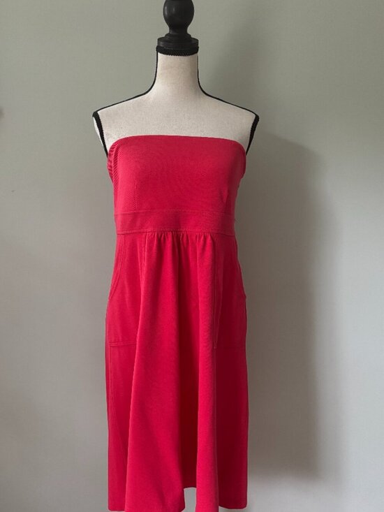 J. Crew Dresses & Skirts - J.Crew Red Pique Cotton Strapless Dress with Pockets Size 6 Like New